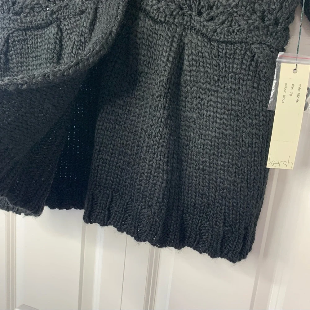 NWT Kersh Black V-Neck Chunky Knit Contemporary Cardigan Women’sSize US L - Picture 6 of 14
